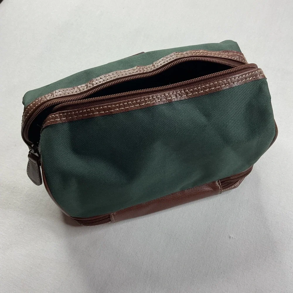 VTG Polo Ralph Lauren Toiletry Bag Fragrances Green Canvas Brown Trim Dopp